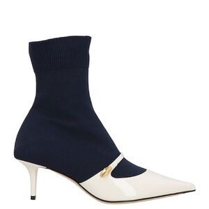 Jimmy Choo Carolyn Navy and Cream Sock Boots